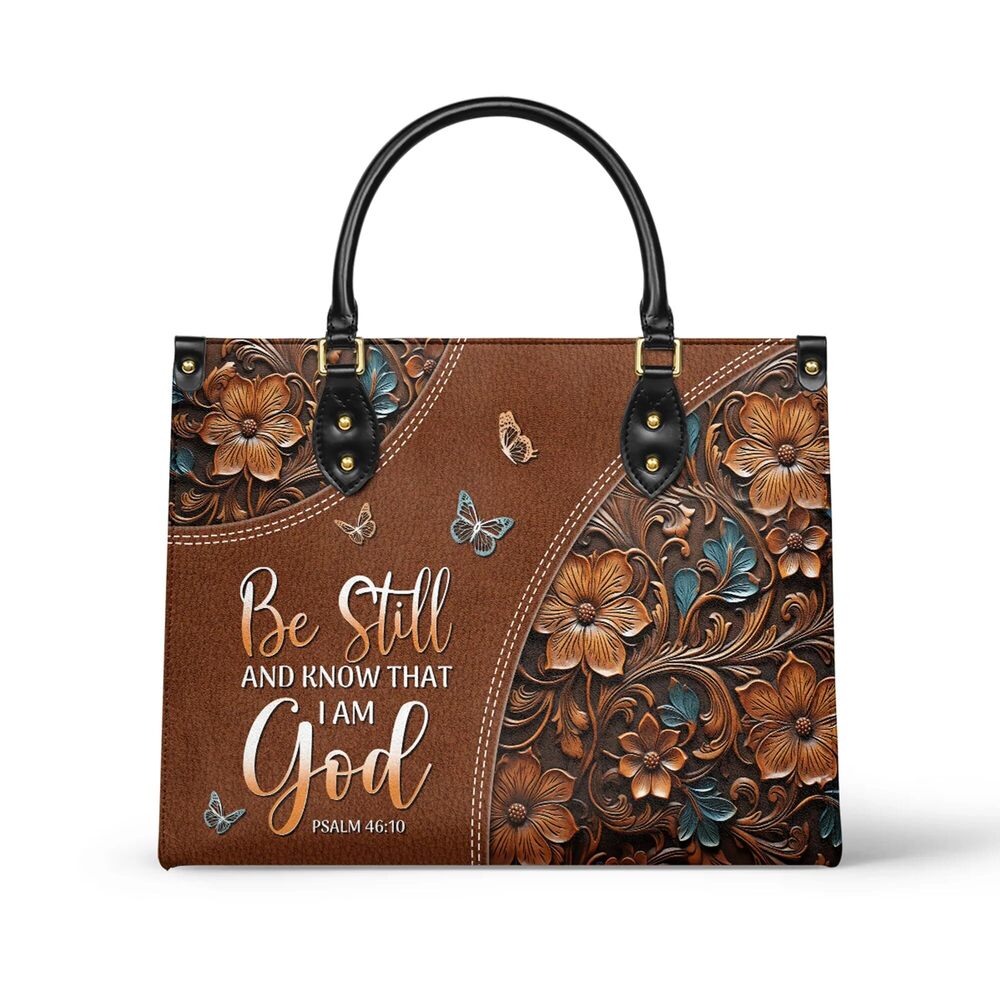 5815 Premium Top-Grain Leather HandBag Medium Size Stillness - Psalm 46:10